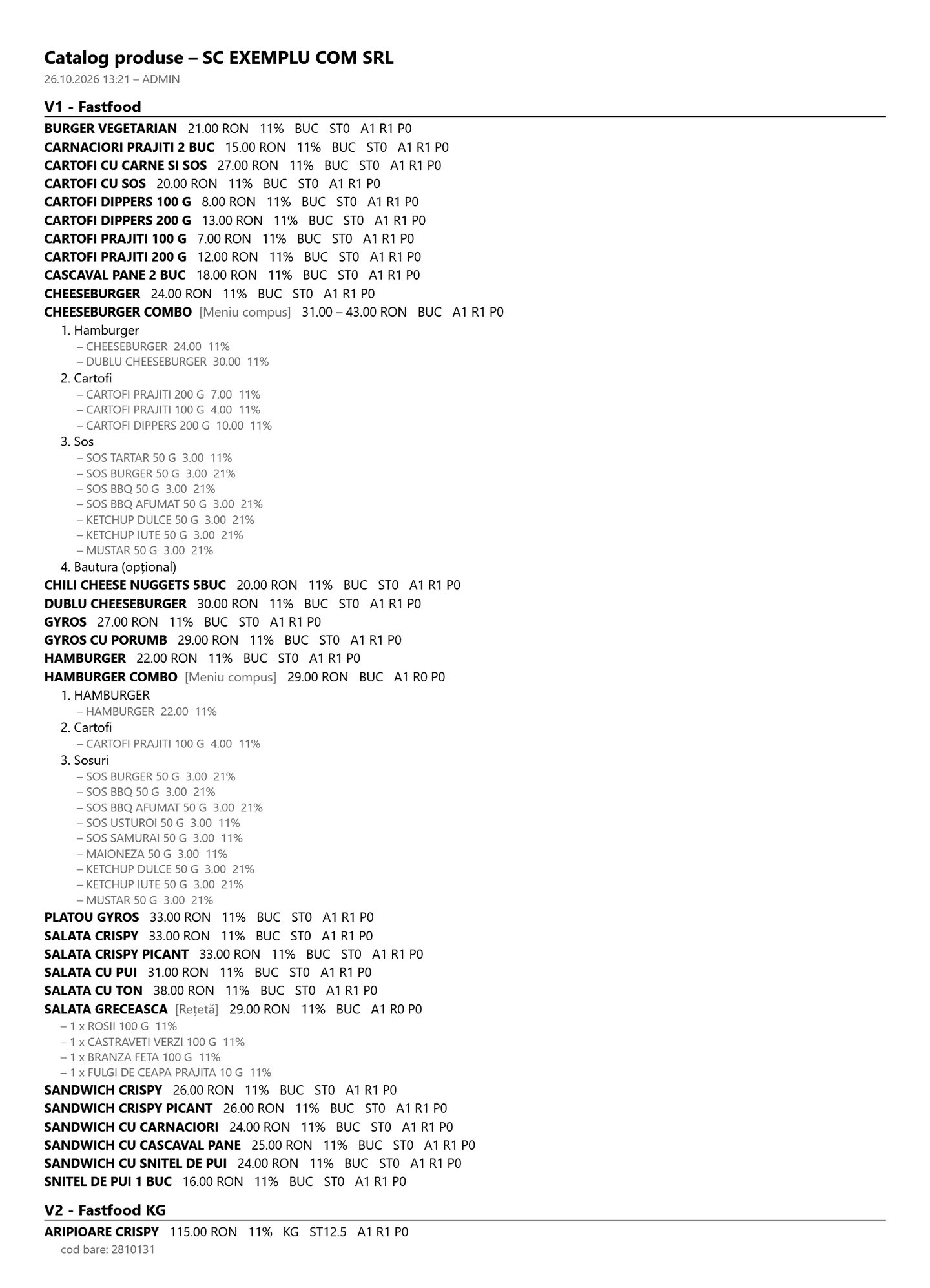 Listare catalog produse
